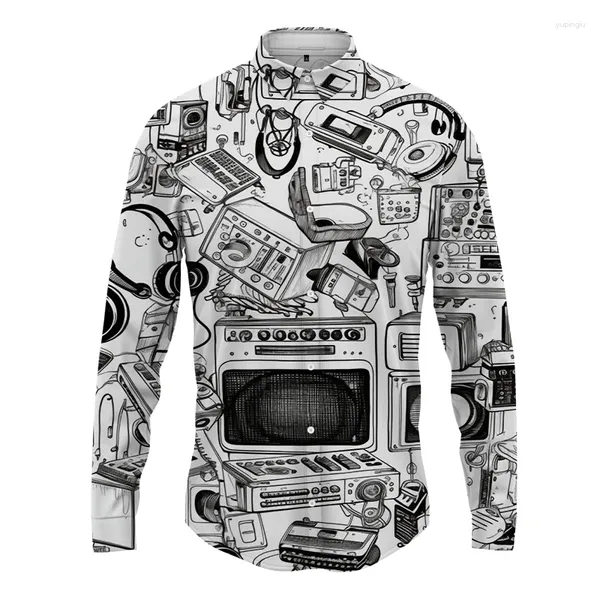 Camicie casual da uomo Camicia Radio Cuciture Stampa 3D Tendenza moda stile retrò in bianco e nero
