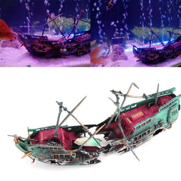 Decorazioni Resina Plastica Relitto Ornamento artificiale Simulazione Decor Relitto affondato Barca Puntelli galleggianti Artigianato Arti per Acquario Paesaggistica