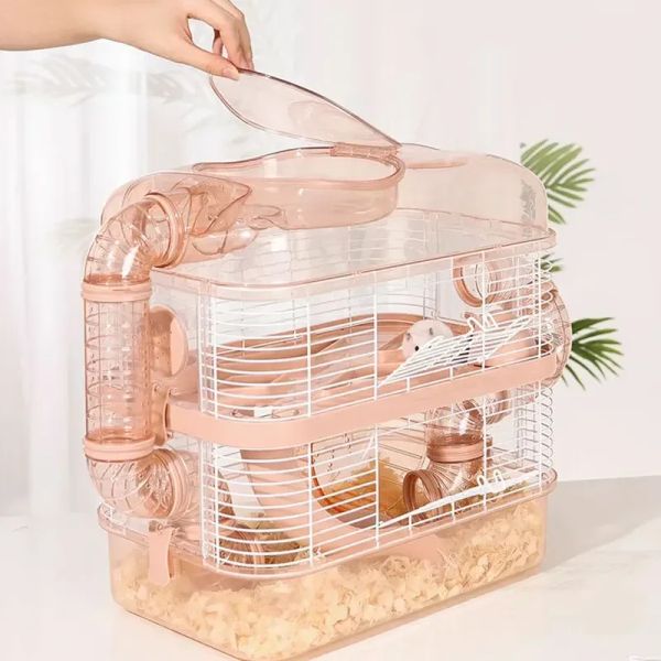 Käfige Haustier-Hamsterkäfig, supergroße Villa, luxuriöses dreistöckiges Haus, für Hamster, Meerschweinchen, geeignet für kleine Tiere, doppelschichtiger Käfig