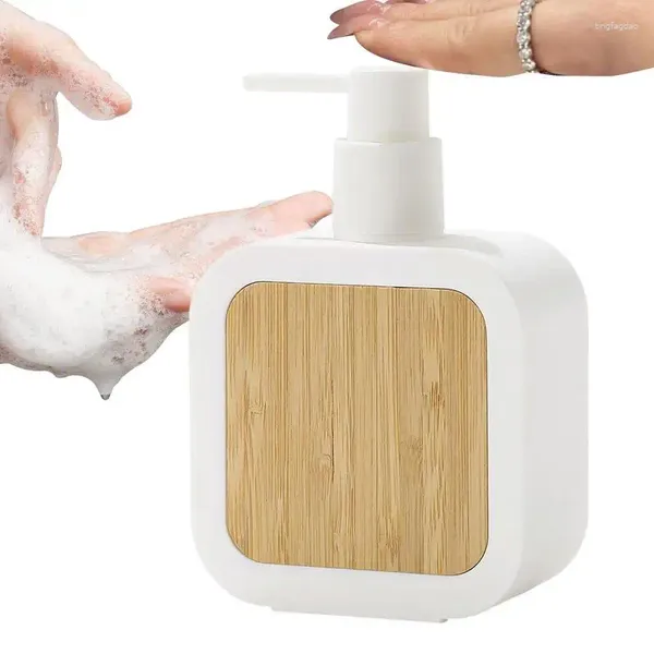 Bottiglie di stoccaggio Pompa per lozione per le mani Dispenser di sapone dal design in bambù Bottiglia vuota riutilizzabile con contenitore a pressione per il bagno