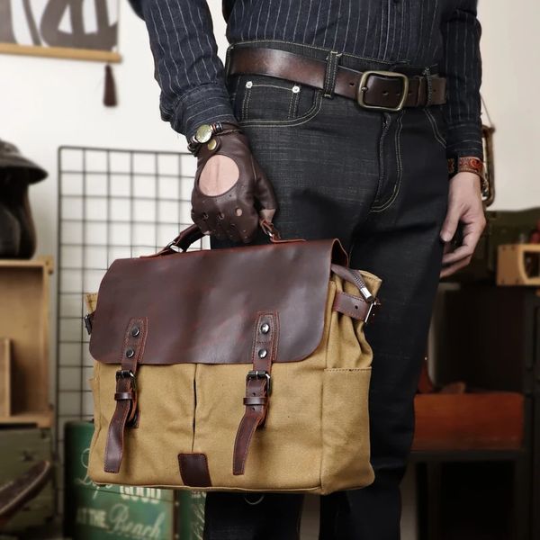 Bolsa mensageiro masculina de couro genuíno, pasta de laptop de 14 polegadas, bolsa crossbody para 240313