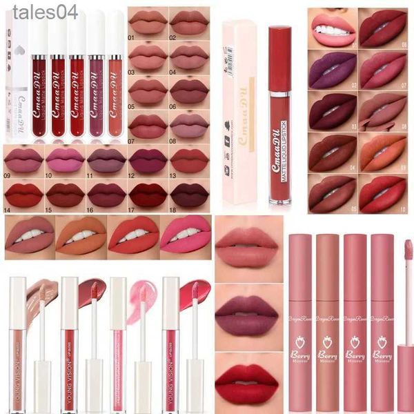 Lippenstift 6 Farb Samt Lip Make-up Schönheit langlebiger Lipglasurcreme Matt Lip Gloss Flüssiger Lippenstift Neue Nicht-Stick-Tasse wasserdicht 240313