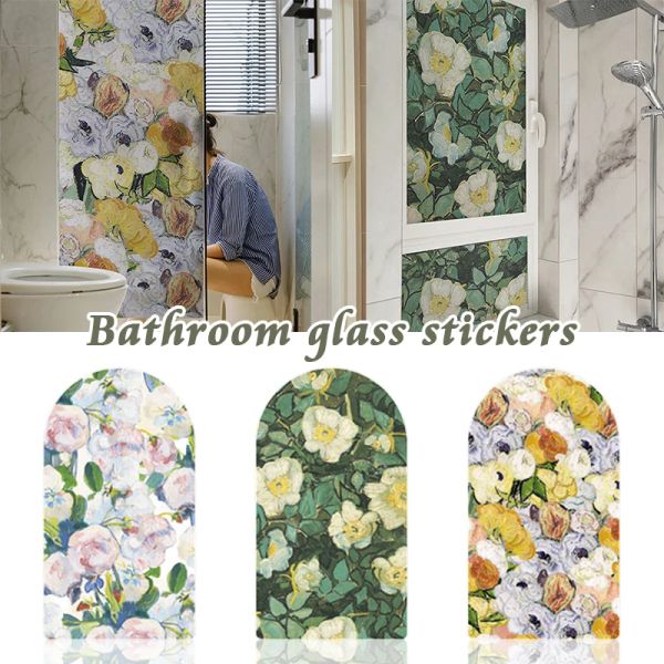 Pellicole Pittura a olio retrò Pellicola per finestre floreale Adesivo in vetro Adesivo statico Privacy Bagno Porta del bagno Sicurezza Soggiorno Decorativo