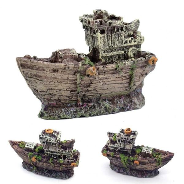 Decorações tanque de peixes mini navio afundado resina barco modelo aquário paisagismo decoração176u