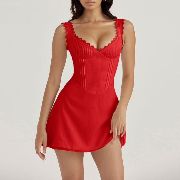 Vestido feminino vazado com suspensório de renda, novo vestido sexy sem costas quente para meninas su3119 230130