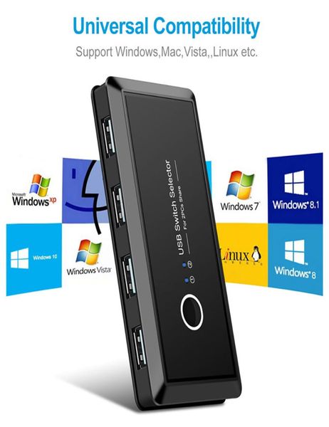 USB KVM Switch 3020 Windows10 PC Klavye Fare Yazıcısı için Anahtarlama Konnektörleri 2 PCS Paylaşım 4 Devies9417868