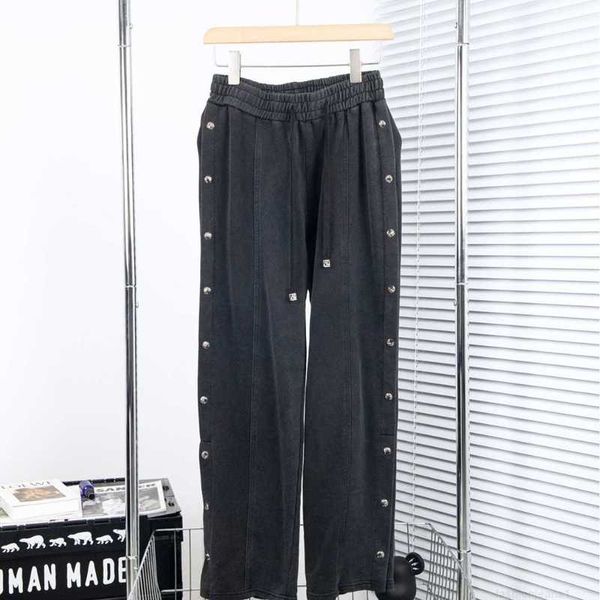 Pantaloni da uomo Crookee Correct High Version 24SS New Water Wash Smoke Grey Spliced Buckle Pantaloni a tubo dritto divisi per uomo e donna TDK3