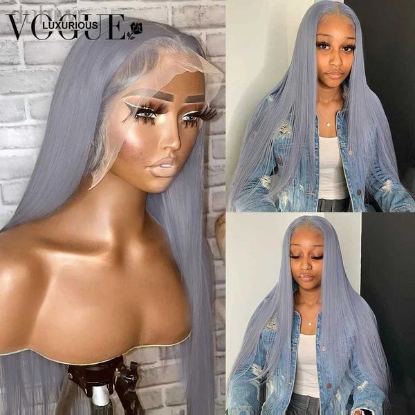 Perucas sintéticas Perucas sintéticas 13X4 Lace Frontal Wig Remy Bone Straight Lace Front Wigs Silver Grey Hair para mulheres Perucas de renda transparente ldd240313