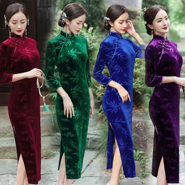 Abbigliamento etnico Autunno Autunno Abiti cinesi Qipao per le donne Costume adulto sexy Abiti tradizionali Qi Pao Donna Spettacolo teatrale Cheongsam