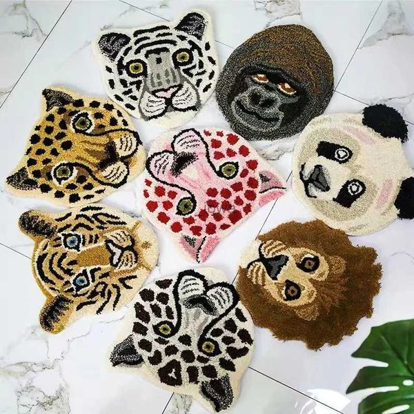 Tapetes tigre leão urso polar panda cabeça forma tapete dos desenhos animados sala de estar área cabeceira entrada capacho engrossado tapetes