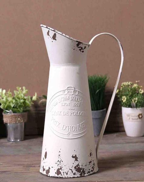 Eleganter französischer Landhausstil, primitiver Krug, Blumenvase, Gießkanne, Pflanzgefäße für Hochzeit, Zuhause, Bar, Dekoration, Weiß, 6221481