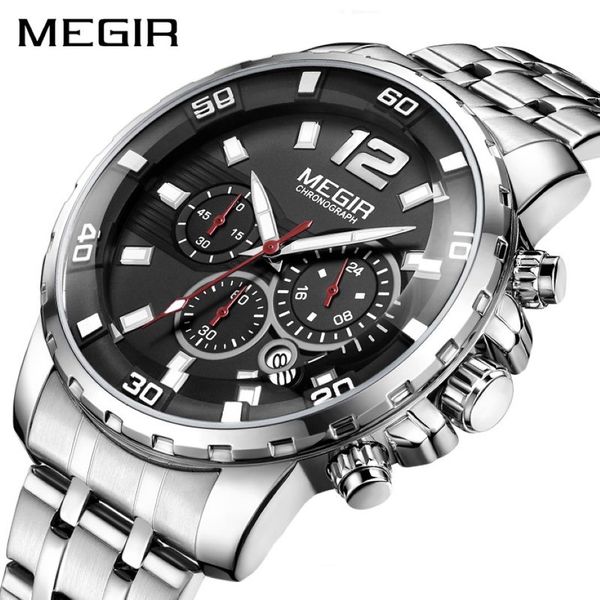 MEGIR Роскошные деловые наручные часы мужские брендовые хронограф из нержавеющей стали кварцевые мужские часы Relogio Masculino302N