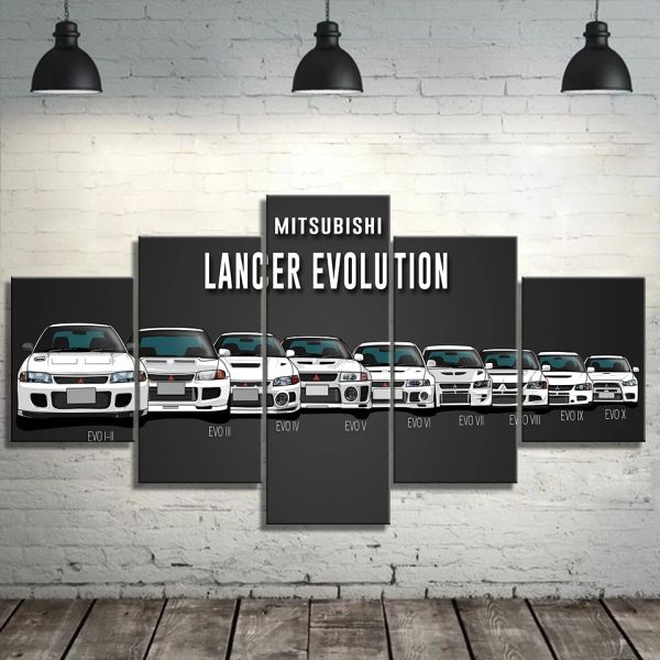 Calligrafia 5 pannelli Mitsubishi Lancer Evolution Car Canvas Poster Wall Art Immagini Dipinti Accessori Home Decor Decorazione del soggiorno