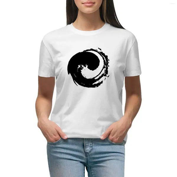 Polos femininos símbolo yin e yang como caligrafia japonesa camiseta plus size tops coreano moda animal impressão camisa para meninas roupas femininas