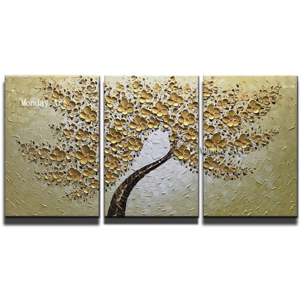 El boyalı lnife altın çiçek yağlı boya tuval palet boyama oturma odası için modern çiçek ağacı resim duvar sanatı 3011