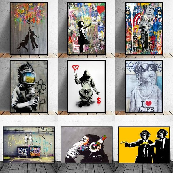 Lustige Gemälde Street Art Banksy Graffiti Wandkunst Leinwand Malerei Poster und Druck Cuadros Wandbilder für Heimdekoration No Fram220Q