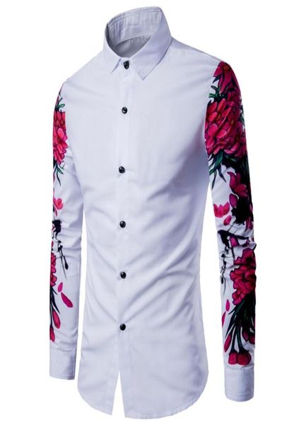 2017 nova chegada homem camisa padrão design manga longa floral flores imprimir fino ajuste homem camisa casual moda masculina vestido camisas7492886