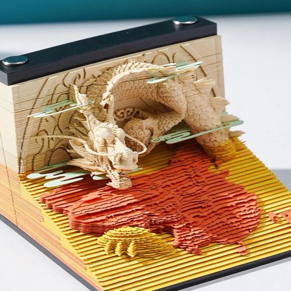 Miniature Drago Anno Tema 3D Notepad 2024 3d Art Memo Pad Blocchi di note adesive 3D Carta per appunti 3D Intaglio Modello Regalo di Natale