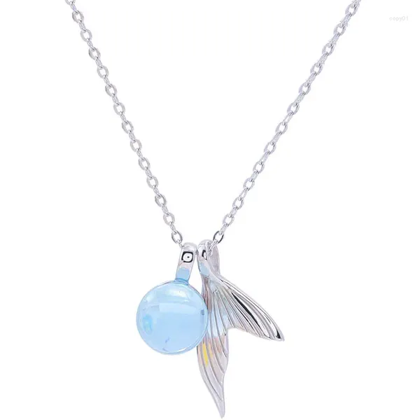 Ciondoli Bellissima collana in argento sterling 925 con acquamarina naturale a coda di pesce