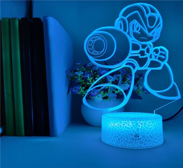 Luz noturna colorida rgb led mega man figura 3d lâmpada de mesa anime nightlight app controle clube sala de jogos decoração adolescentes gift4750964
