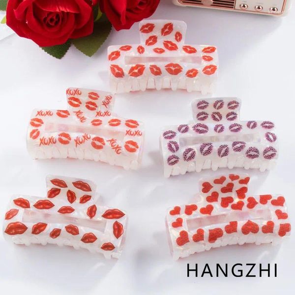 Fermagli per capelli HANGZHI Labbra rosse d'amore Clip stampata Accessori regalo per coppia di San Valentino Copricapo romantico quotidiano rosa per le donne