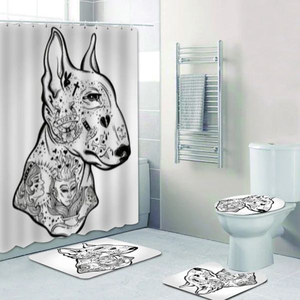 Cortinas legal tatuagem bullterrier cão retrato de bull terrier banho cortinas de chuveiro para banheiro animal estimação decoração casa