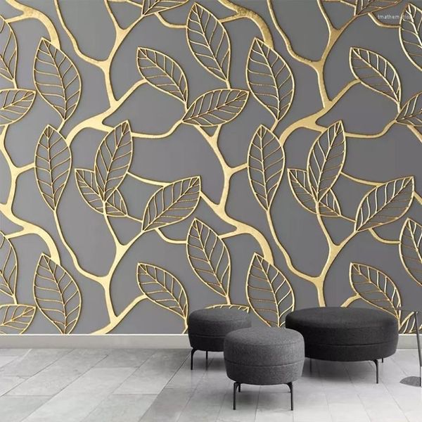 Duvar Kağıtları Özel PO Duvarlar için Duvar Kağıdı 3D Stereoskopik Altın Ağaç Yapraklar Oturma Odası TV Arka Plan Duvar Duvar Yaratıcı Kağıt 3d1625