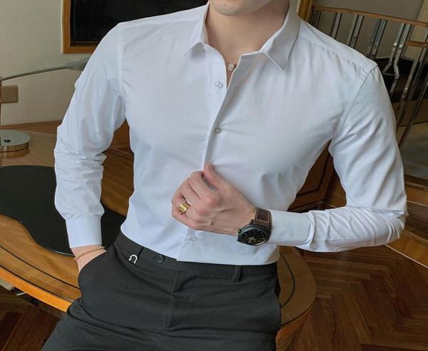 Дизайнерская модная хлопковая рубашка с длинным рукавом, однотонная, приталенная, мужская, повседневная, деловая, белая, черная, классическая рубашка 5XL, 6XL, 7XL, 8XL6355955