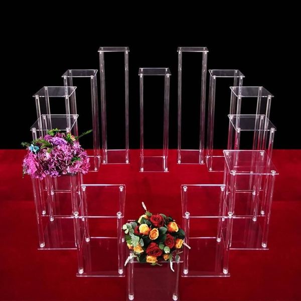 Vasen Klarer Acryl-Bodenvase-Blumenständer mit Spiegelbasis-Hochzeitssäule Geometrisches Mittelstück Home Decoration203h