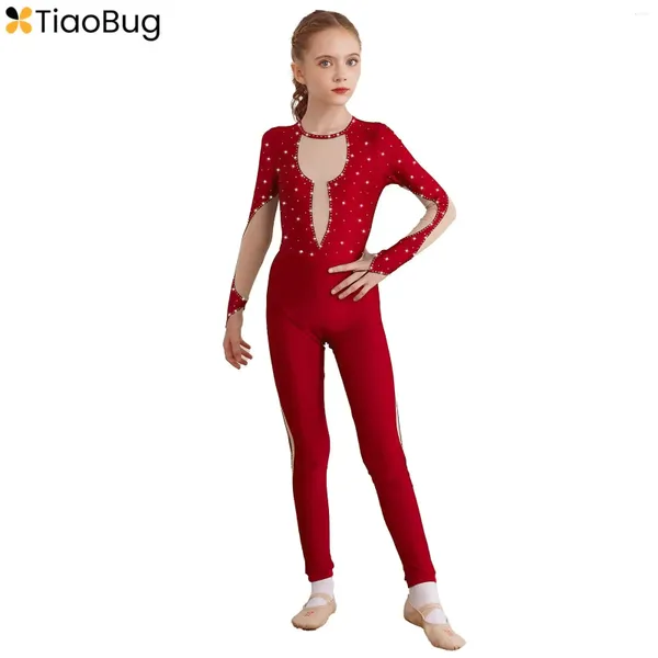 Palco desgaste crianças meninas manga longa ginástica collant ballet dança uma peça de corpo inteiro unitard bodysuit figura patinação no gelo macacão