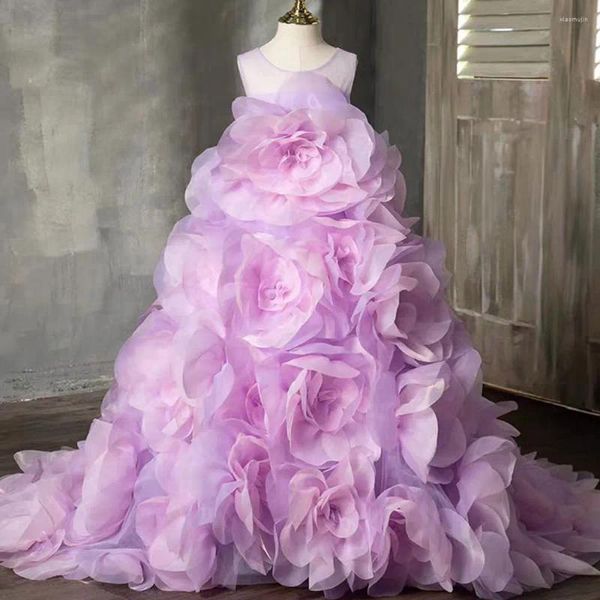 Mädchenkleider Jill Wish Luxus Arabisch Lila Kleid Handgemacht 3D Blumen Dubai Kinder Prinzessin Geburtstag Hochzeit Party Ballkleid 2024 J201