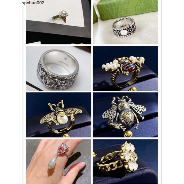 Vintage Ringe für Männer und Frauen Designer Liebhaber Punk Mode Luxus Hip Hop Schmuck Tiger Biene Blume Öffnung Perle Strass Gold Paare Ring Geschenke 3jpd