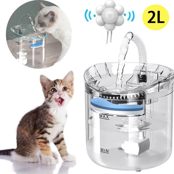 Suprimentos 2L Gato Fonte de Água Filtro Automático Sensor Inteligente Bebedor para Gatos Alimentador Pet Dispensador de Água Auto Bebedouro para Gatos