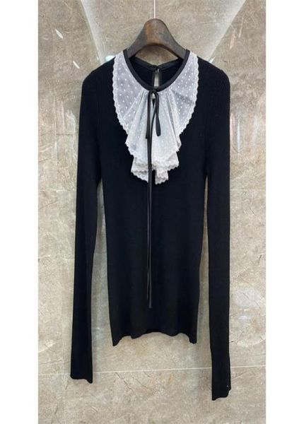 Xiaozi gola frontal ocidental renda suéter fino roupas femininas europeu e americano outono nova senhora temperamental top 10e9411393