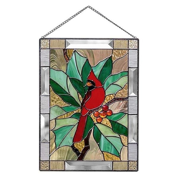Objetos decorativos estatuetas painel de janela de vidro manchado pendurado pássaro padrão acrílico pingente com corrente artesanal parede casa d236n