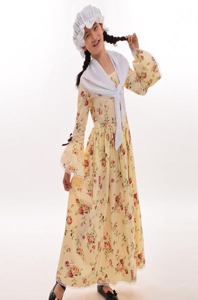 Bürgerkriegskleid für Mädchen, Kolonialkostüm für Kinder, viktorianisches Pionierkleid, puritanische Kleider, weißer Hut, Mini-Umhang, Reenactment-Outfit1018433