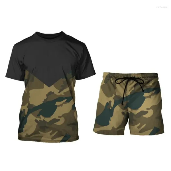 Homens Tracksuits Marca T-shirt Calças Curtas Terno Verão Casual Camuflagem Roupas Estilo Top Quick Dry Impresso