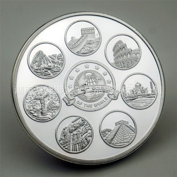 Regalo Nuove sette meraviglie del mondo Moneta commemorativa creativa da collezione in argento placcato da collezione236j