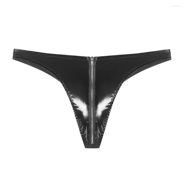 Mutande Linee sottili Slip da uomo da uomo sexy con cerniera sul cavallo superficie a specchio tinta unita in lattice biancheria intima gay per Slim