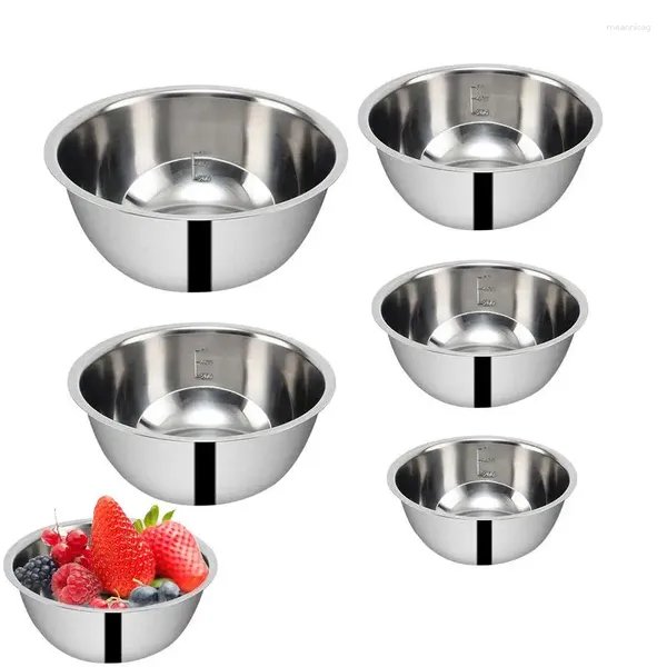 Tigelas de metal que nidificam tigela de mistura de aço inoxidável conjunto 5pcs salada com escala resistente e máquina de lavar louça segura para mexer