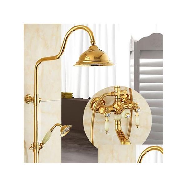 Conjuntos de chuveiro de banheiro Tuqiu Banheira e chuveiro Torneira Gold Bronze Jade Set Wall Mounted Rainfall Hand Bathroom Sets Drop Delivery Home Gard Dheqq