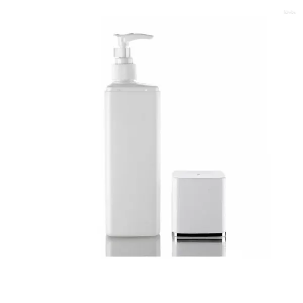Lagerflaschen 1 Stück 300 ml 400 ml 500 ml leere quadratische weiße Shampoo-Kunststoff-Lotionpumpe HDPE-Kosmetikbehälterflasche