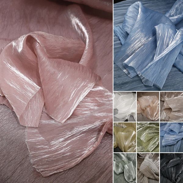 Kumaş Pırıltılı Organza El yapımı Crinkinle Kumaş Doku Kristal İplik Sert Dekoratif Giysiler Moda Tasarımcısı Kumaş
