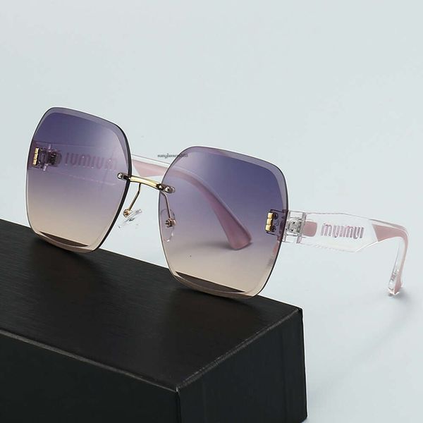 Herren-Designer-Sonnenbrillen für Damen, 2023, neue Muimui, rahmenlose, getrimmte Damen-Großrahmen-Schlankheits-Trend-Sonnenbrille, Straßenfoto-Outdoor-Brille