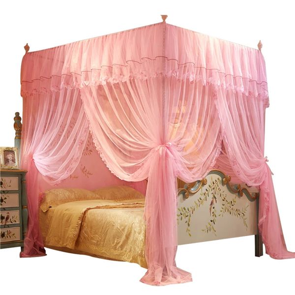 Romantica zanzariera letto a baldacchino Princess Queen biancheria da letto zanzariera tenda da letto quattro poster tenda a pavimento tenda a rete 1,5x2 m 240306