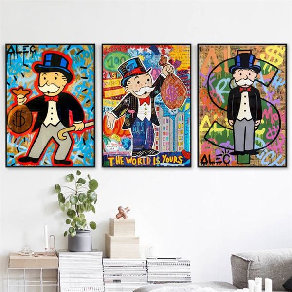 Alec Graffiti Monopoly Millionaire Money Street Art Canvas Painting Poster e stampe Modern Wall Art Immagini per la decorazione domestica271y