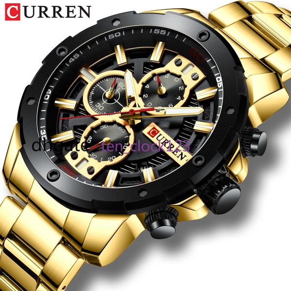 Relógio esportivo masculino curren moda relógio de quartzo aço inoxidável lazer relógio de negócios relógio masculino relojes