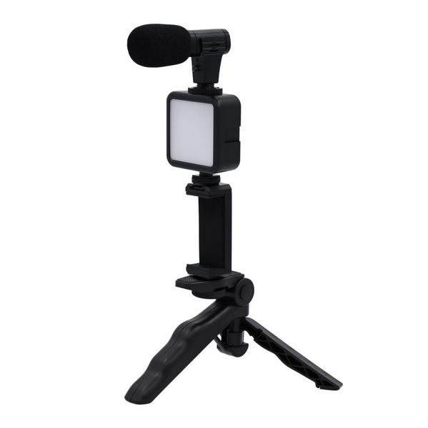 Smartphone vlog led kit de luz vídeo com tripé microfone sapata fria telefone braçadeira suporte remoto para shooting5363050