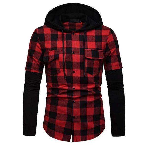 New Fashion Uomo scozzese con cappuccio doppie tasche Camicie a maniche lunghe giornaliere Casual Slim Fit Top Lumberjack Check Camicie eleganti per uomo G1014564932