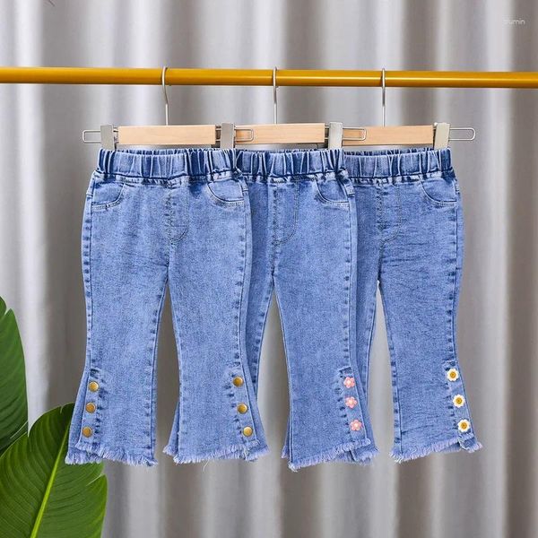 Брюки, коллекция 2024 года, штаны для маленьких девочек, джинсы для отдыха, леггинсы, весенние детские узкие брюки, детские длинные брюки
